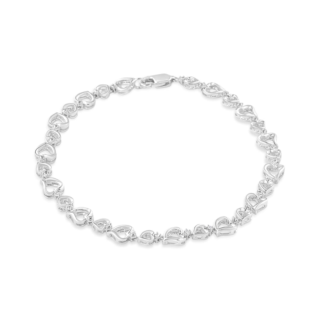 .925 Sterling Silver Prong Set Diamond Accent Alternating Heart Link Bracelet (I-J Color, I3 Clarity) - 7.25