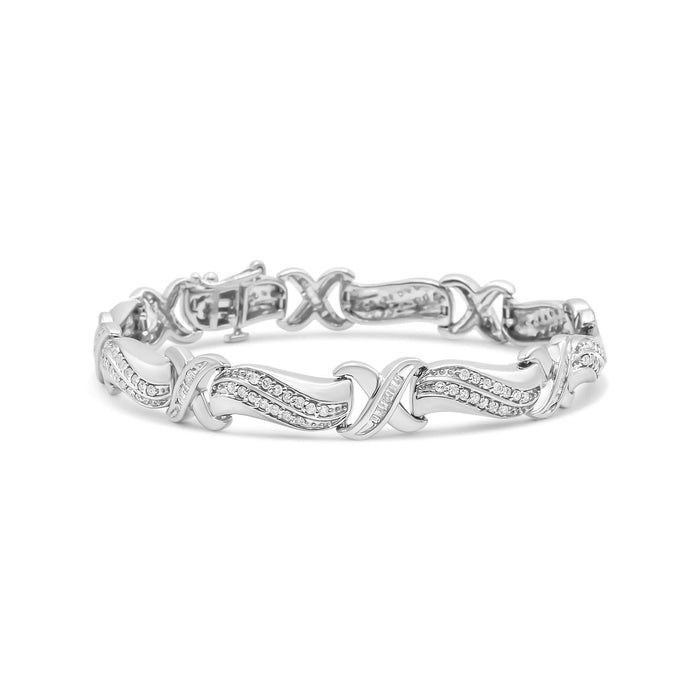 .925 Sterling Silver 1 3/4 Cttw Diamond Wave and X Link Tennis Bracelet (I-J Color, I3 Clarity) - 7