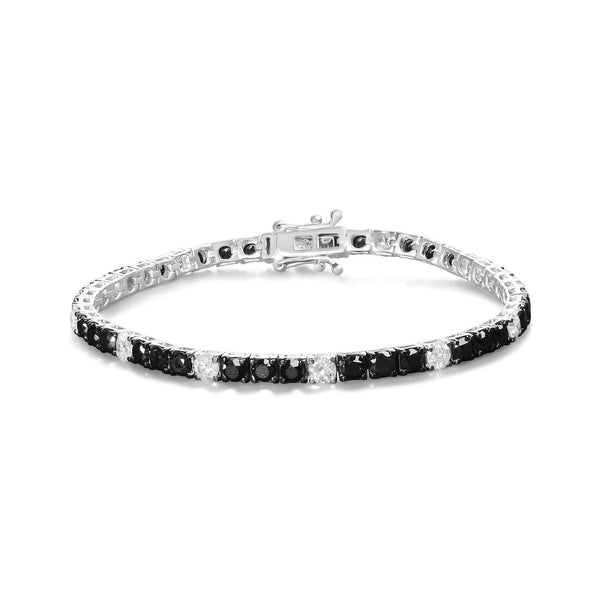 .925 Sterling Silver Black and White Diamond Tennis Bracelet (I-J Color, I2-I3 Clarity) - 7.25