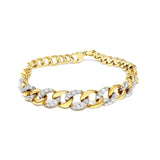 14K Yellow Gold Plated .925 Sterling Silver 1 1/4 Cttw Diamond Cuban Chain Link Bracelet (I-J Color, I3 Clarity)-  7.25