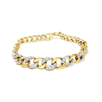 14K Yellow Gold Plated .925 Sterling Silver 1 1/4 Cttw Diamond Cuban Chain Link Bracelet (I-J Color, I3 Clarity)-  7.25