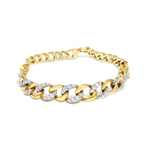 14K Yellow Gold Plated .925 Sterling Silver 1 1/4 Cttw Diamond Cuban Chain Link Bracelet (I-J Color, I3 Clarity)-  7.25"-0