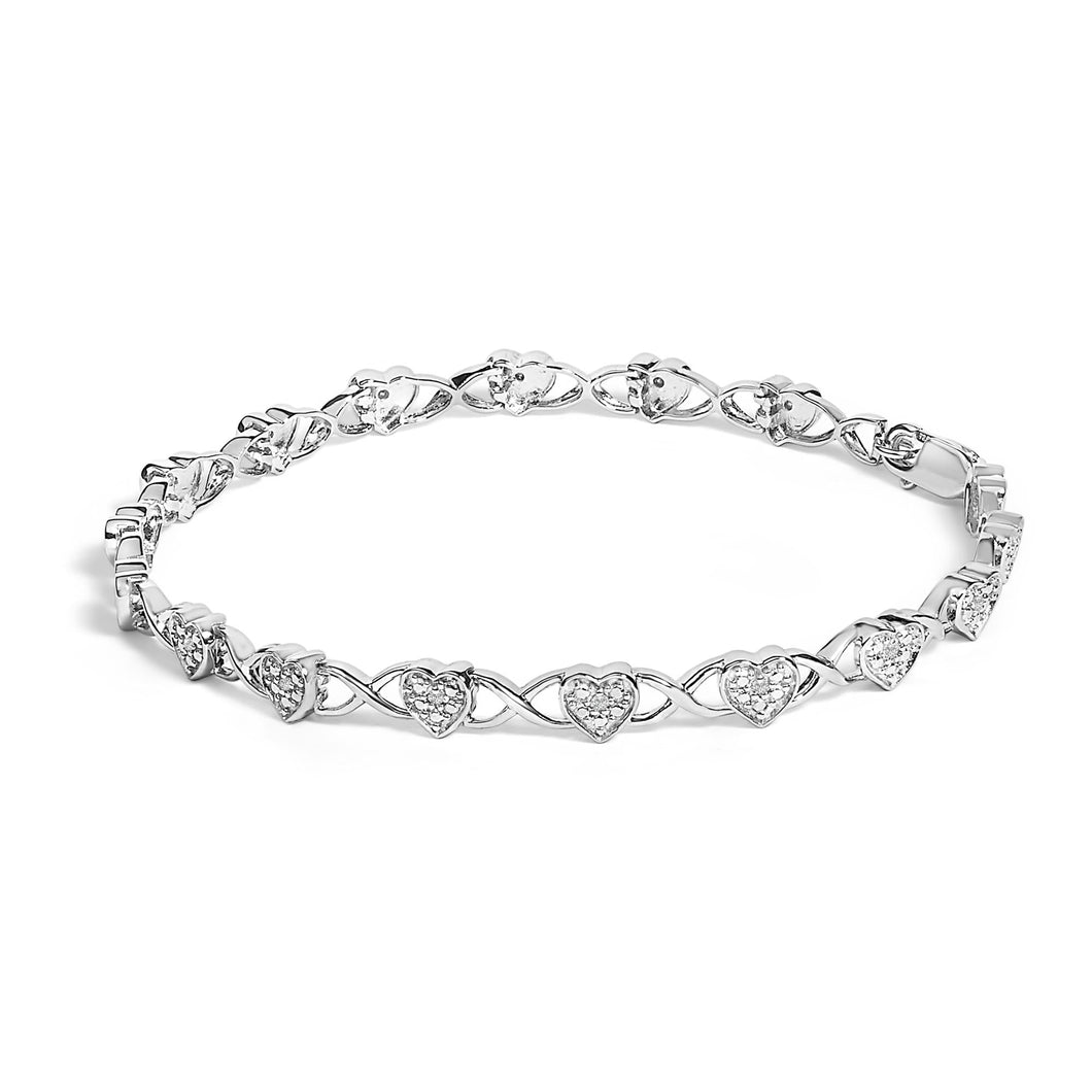 .925 Sterling Silver Diamond Accent Heart Link Bracelet (I-J Color, I3 Clarity) - 7.25