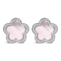 14K White Gold Mother of Pearl and 1/5 Cttw Diamond Halo Star Stud Earrings