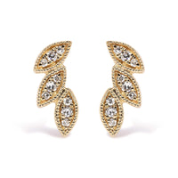 10K Yellow Gold 1/10 Cttw Diamond Triple Leaf Stud Earring (H-I Color, I1-I2 Clarity)
