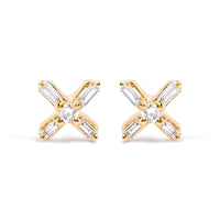 10K Yellow Gold 1/10 Cttw Round and Baguette Diamond Criss Cross X Stud Earring (H-I Color, I1-I2 Clarity)