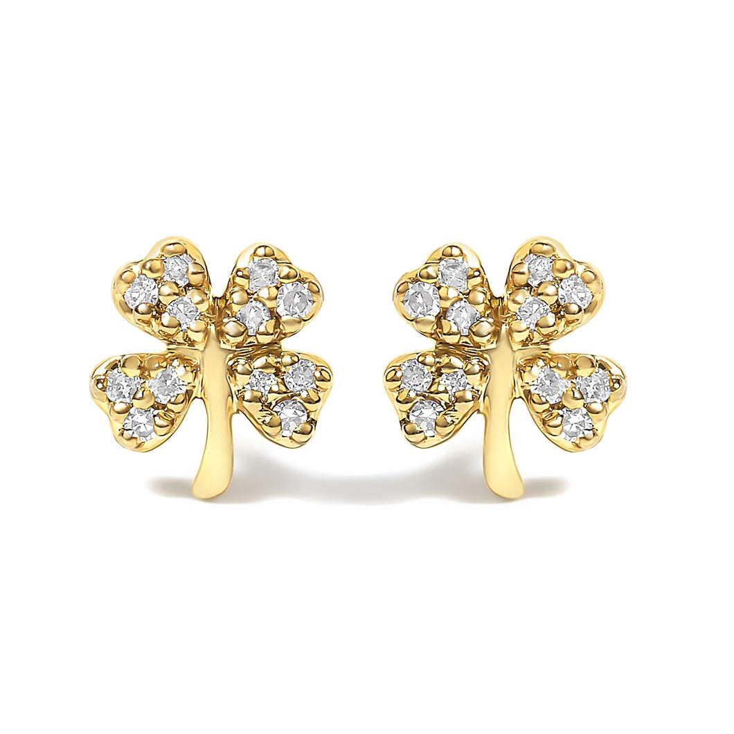 10K Yellow Gold Diamond Accent 4 Leaf Clover Stud Earrings-0