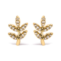 10K Yellow Gold 1/10 Cttw Diamond Accented Leaf and Branch Stud Earrings (H-I Color, I1-I2 Clarity)