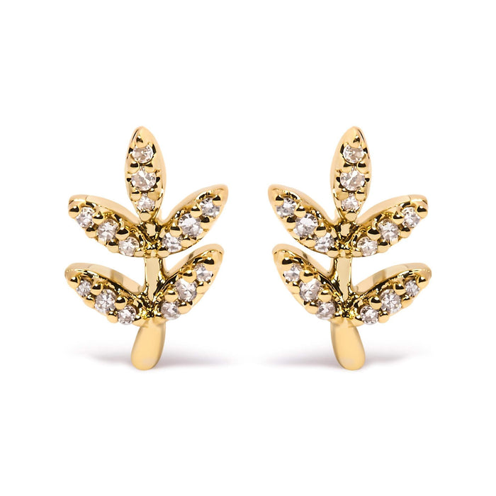 10K Yellow Gold 1/10 Cttw Diamond Accented Leaf and Branch Stud Earrings (H-I Color, I1-I2 Clarity)