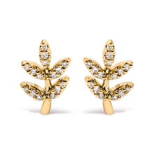 10K Yellow Gold 1/10 Cttw Diamond Accented Leaf and Branch Stud Earrings (H-I Color, I1-I2 Clarity)-0