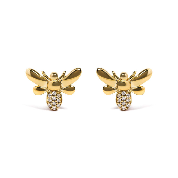 10K Yellow Gold Diamond Accented Bumble Bee Stud Earring (H-I Color, I1-I2 Clarity)