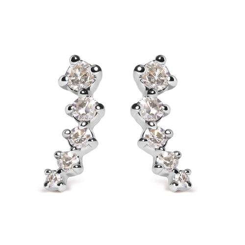 10K White Gold 1/10 Cttw Diamond Journey Style Climber Stud Earrings (H-I Color, I1-I2 Clarity)-0