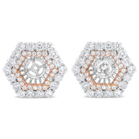 14K Rose and White Gold 1 7/8 Cttw Round Diamond Double Halo Earring Jacket for 6mm Round Studs (G-H Color, VS2-SI1 Clarity)