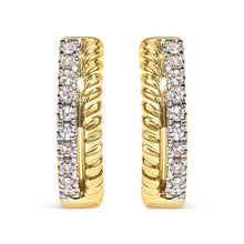 10K Yellow Gold 1/10 Cttw Diamond and Rope Twist Huggy Hoop Earrings (H-I Color, I1-I2 Clarity)-0