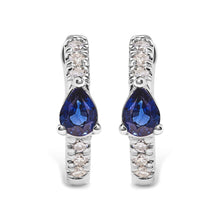 10K White Gold Pear Shaped Blue Sapphire and 1/10 Cttw Diamond Huggy Hoop Earrings (H-I Color, I1-I2 Clarity)-0