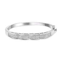 14K White Gold 3 1/3 Cttw Invisible Set Princess-Cut Diamond Wave Bangle Bracelet (H-I Color, SI1-SI2 Clarity) - Size 7