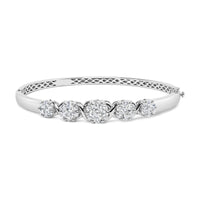 14K White Gold 2 1/2 Cttw Diamond Graduating Floral Cluster Bangle Bracelet (H-I Color, SI1-SI2 Clarity) - Fits Wrists up to 7.25