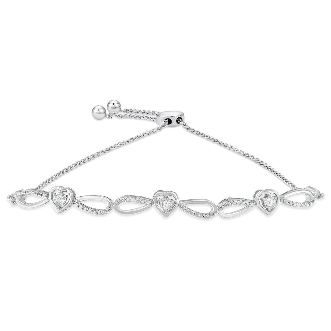 .925 Sterling Silver Diamond Accent Heart and Infinity 4”-10” Adjustable Bolo Bracelet (I-J Color, I3 Clarity)-0