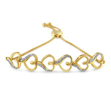 14K Yellow Gold Plated .925 Sterling Silver Diamond Accent Heart Link Bolo Bracelet (H-I Color, I2-I3 Clarity)-0