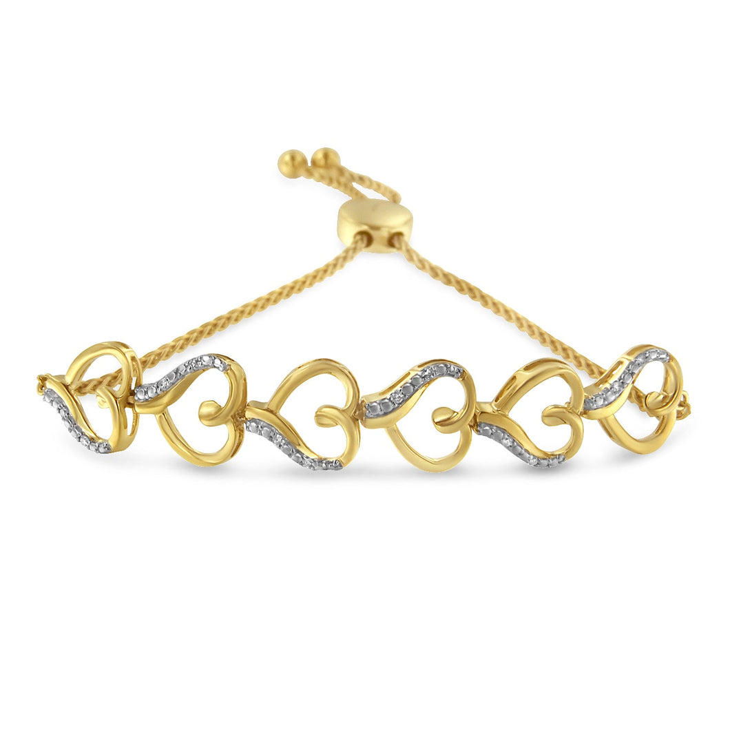 14K Yellow Gold Plated .925 Sterling Silver Diamond Accent Heart Link Bolo Bracelet (H-I Color, I2-I3 Clarity)-0