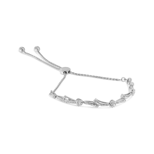 .925 Sterling Silver Diamond Accent Heart and Wave Link Bolo Bracelet (I-J Color, I2-I3 Clarity) - 6