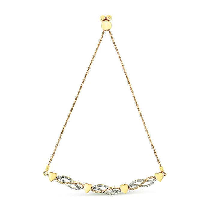 14K Yellow Gold Plated .925 Sterling Silver 1/10 Cttw Diamond Wave and Hearts Bolo Bracelet (I-J Color, I2-I3 Clarity) - 4