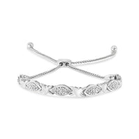 .925 Sterling Silver Diamond Accent Alternating Marquise Shape and Heart Links Bolo Bracelet (I-J Color, I3 Clarity) - Adjustable 6