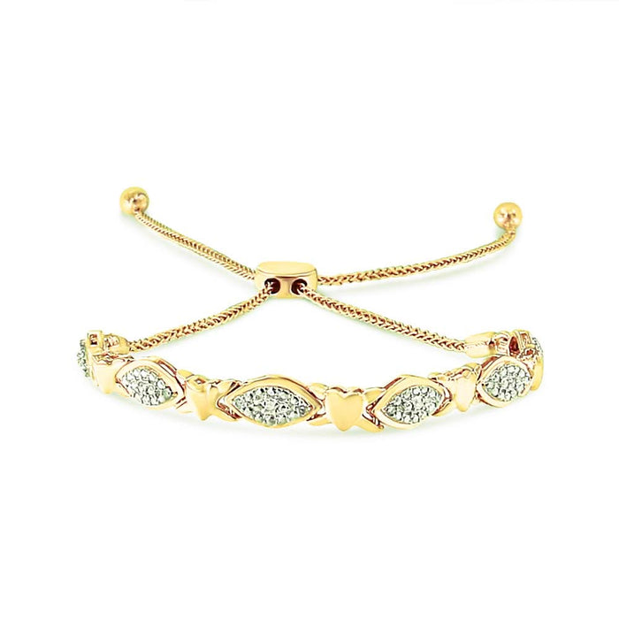 .925 Sterling Silver Diamond Accent Alternating Marquise Shape and Heart Links Bolo Bracelet (I-J Color, I3 Clarity) - Adjustable 6