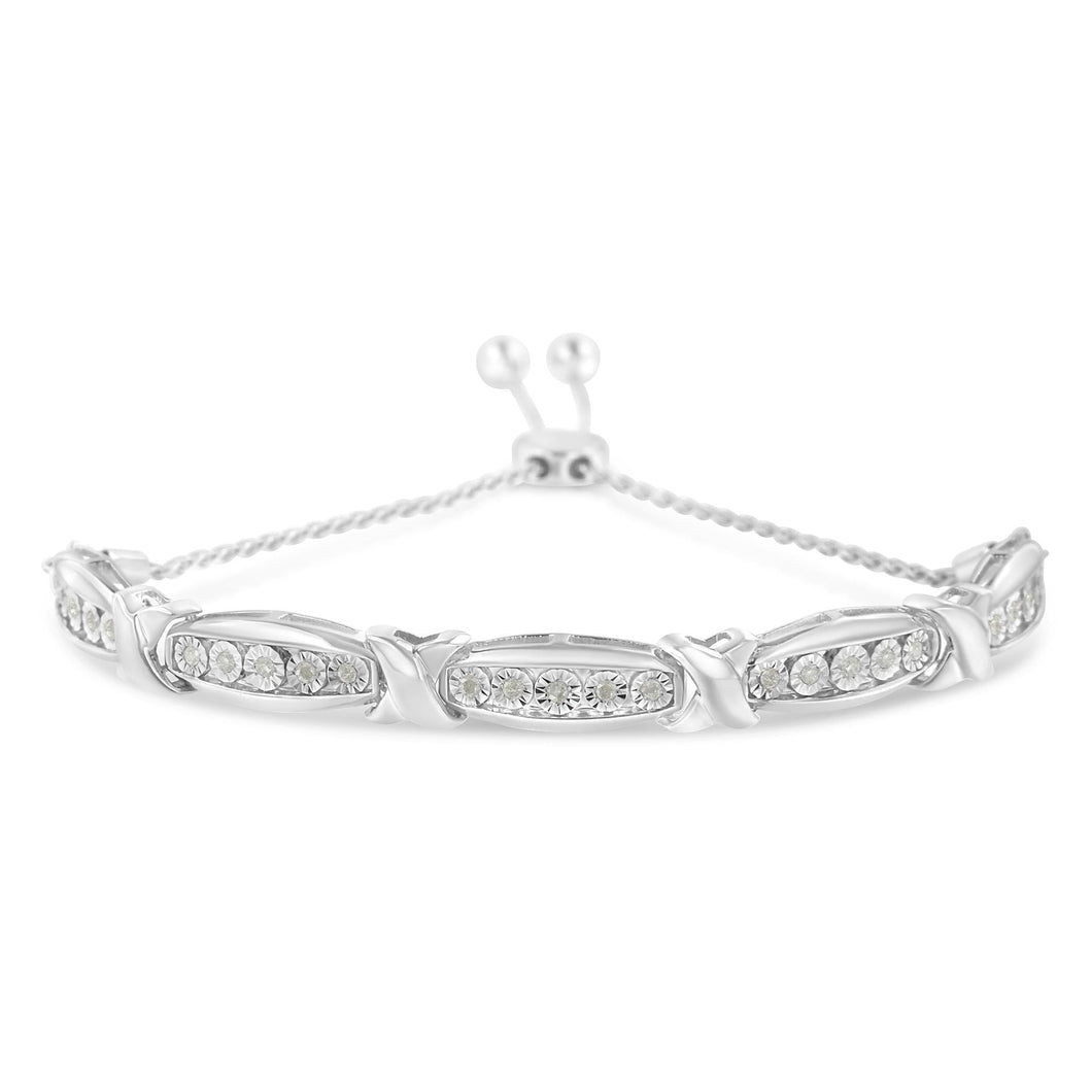 Round-Cut Diamond X & Tapered Bar Miracle-Set Bolo Bracelet (I-J Color, I3 Clarity) - .925 Sterling Silver-0