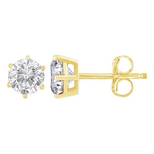 18K Yellow Gold 1-1/2 Cttw Round Brilliant-Cut Near Colorless Diamond Classic 6-Prong Stud Earrings (H-I Color, I1-I2 Clarity)-0