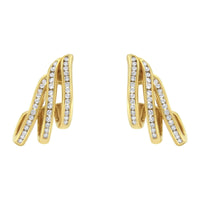 10K Yellow Gold 1.0 Cttw Round Brilliant Cut Diamond Spiral Multi Row Channel Set Open Hoop Pushback Stud Earrings (H-I Color, I1-I2 Clarity)