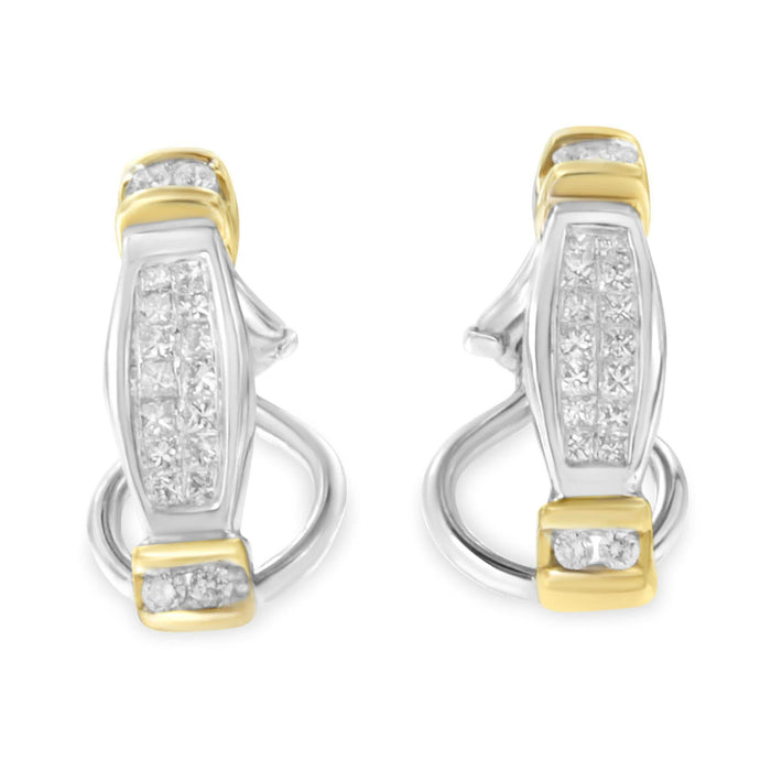 14K Two-Toned Gold Round and Princess Cut Diamond Earrings (0.5 cttw, H-I Color, SI2-I1 Clarity)