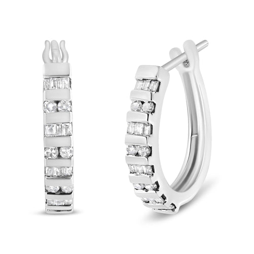 10K Gold Round and Baguette-Cut Diamond Hoop Earrings (I-J Color, I2-I3 Clarity)-0