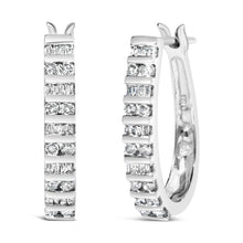 10K White Gold 1.0 Cttw Alternating  Diamond "U" Hoop Earrings (I-J Color, I2-I3 Clarity)-0