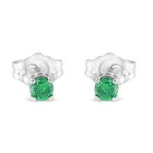 .925 Sterling Silver 1/4 Cttw Round Brilliant-Cut Green Diamond Classic 4-Prong Stud Earrings (Fancy Color-Enhanced, I2-I3 Clarity)-0