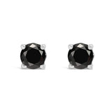 .925 Sterling Silver Black Diamond Solitaire Stud Earrings (Black Color, I2-I3 Clarity)-0 thumbnail 1