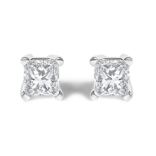 .925 Sterling Silver 1/4 Cttw Princess-Cut Diamond Solitaire Stud Earrings (H-I Color, I1-I2 Clarity)-0