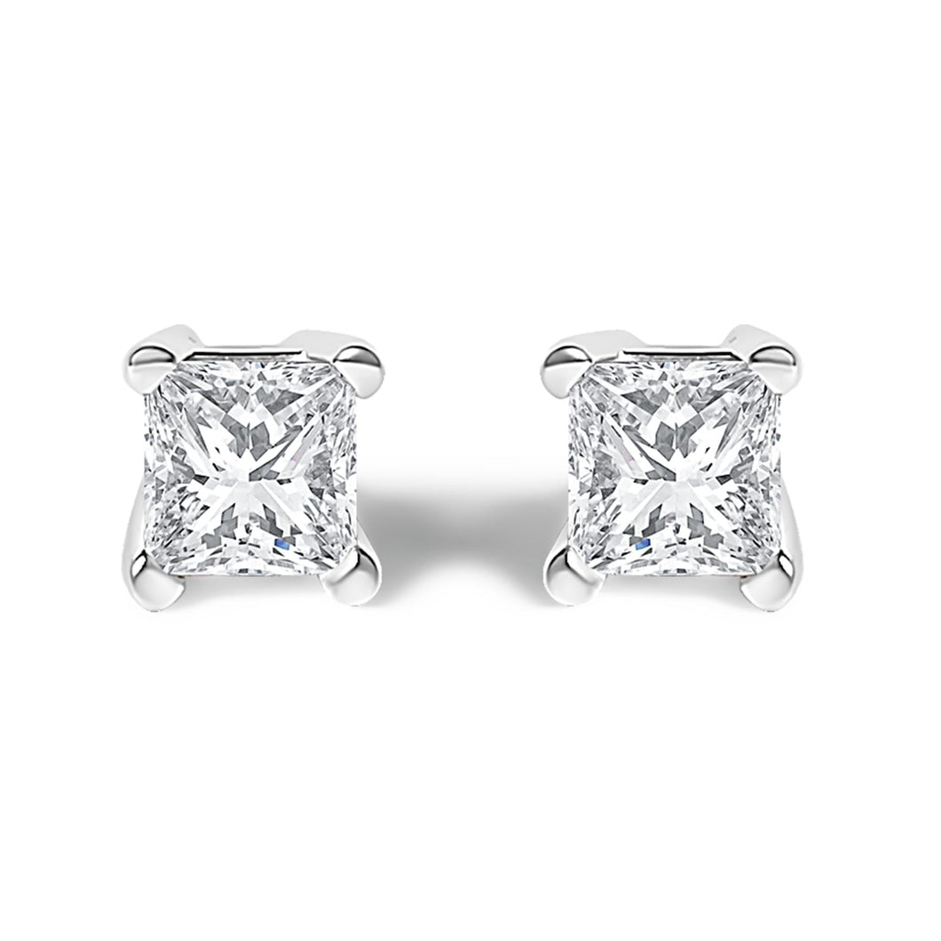.925 Sterling Silver 1/4 Cttw Princess-Cut Diamond Solitaire Stud Earrings (H-I Color, I1-I2 Clarity)-0