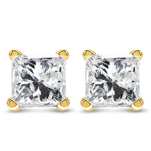 IGI Certified 14k Yellow Gold 4-Prong Set Princess-Cut Solitaire Diamond Push Back Stud Earrings (L-M Color, I1-I2 Clarity)-1