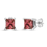 14K White Gold 4 Prong Set Lab Grown Pink Princess Diamond Solitaire Stud Earrings (Pink Color, VS2-SI1 Clarity)-1 thumbnail 2