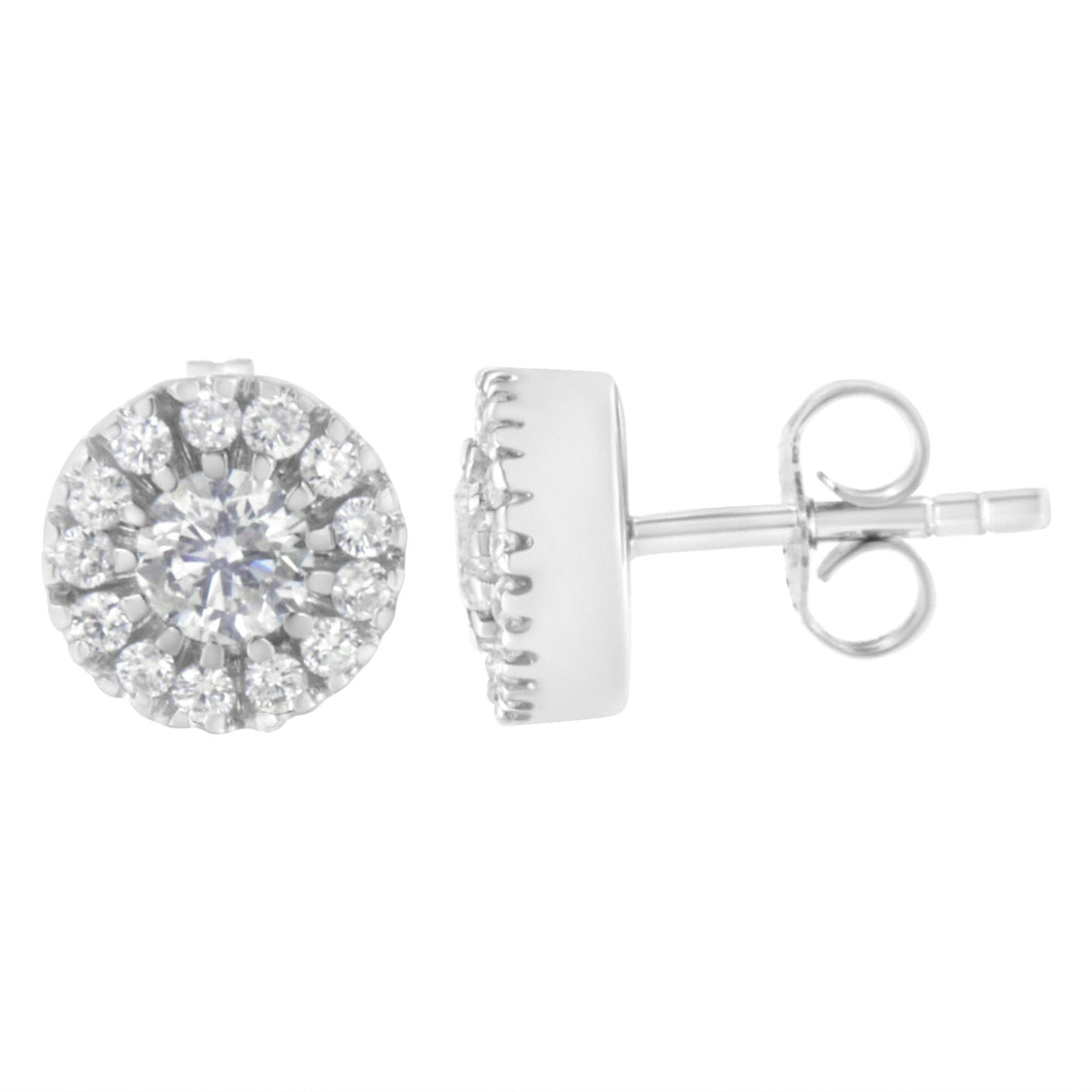 14k White Gold 1 cttw Diamond Halo Stud Earrings (I-J Clarity, I1-I2 Color)-0
