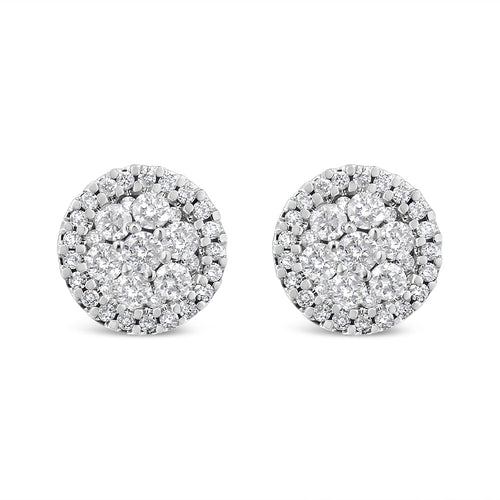 AGS Certified 14K White Gold 1.0 Cttw Brilliant-Cut Diamond Halo-Style Cluster Round Button Stud Earrings (G-H Color, I1-I2 Clarity)-0
