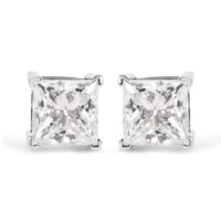 14K White Gold 1 1/2 Cttw Clarity Enhanced Princess Cut Diamond Solitaire Stud Earrings (I-J Color, I1-I2 Clarity)