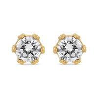 14K Yellow Gold 2.0 Cttw Round Diamond Crown Stud Earrings (I-J Color, I1-I2 Clarity)