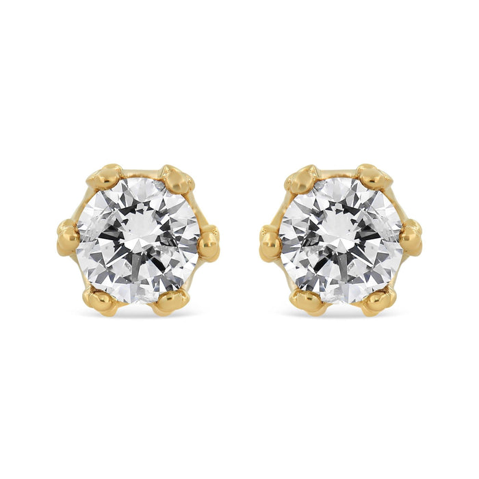 14K Yellow Gold 2.0 Cttw Round Diamond Crown Stud Earrings (I-J Color, I1-I2 Clarity)