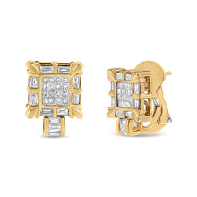14K Yellow Gold 7/8 Cttw Princess and Baguette-Cut Diamond Square Framed Huggie Hoop Omega Earrings (H-I Color, SI1-SI2 Clarity)-0