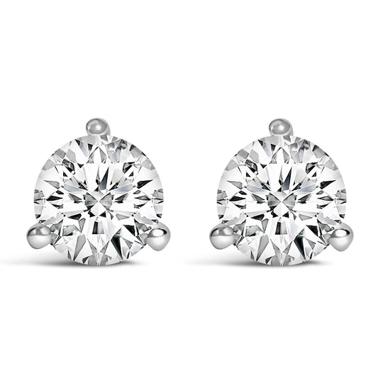14K White Gold 3-Prong Martini Set Brilliant Round-Cut Solitaire Lab Grown Diamond Screwback Stud Earrings (F-G Color, VS1-VS2 Clarity)-0