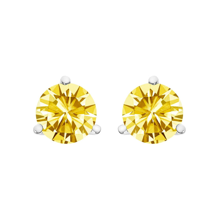 14K Gold 3-Prong Martini Set Yellow Lab Grown Diamond Solitaire Stud Earrings