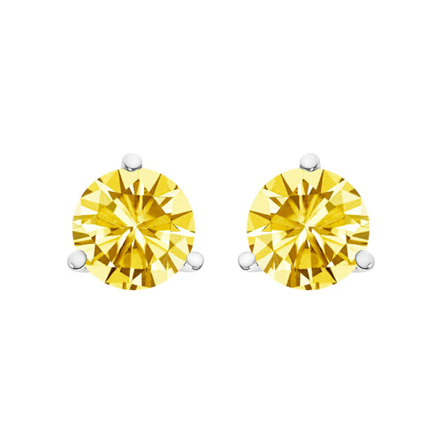 14K Gold 3-Prong Martini Set Yellow Lab Grown Diamond Solitaire Stud Earrings-0
