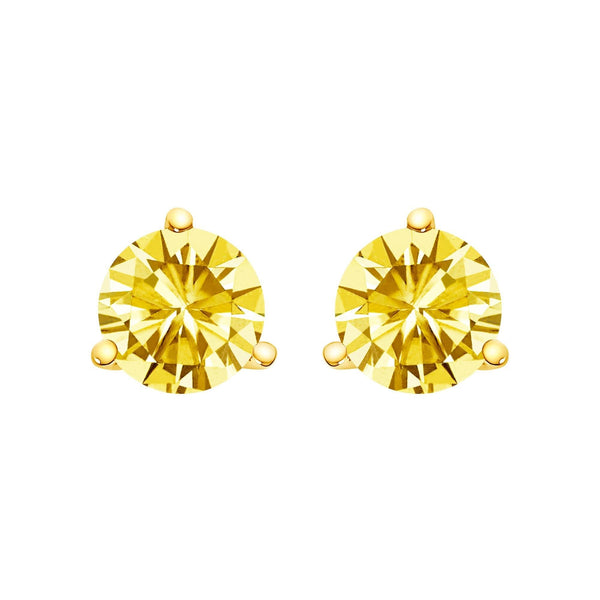 14K Gold 3-Prong Martini Set Yellow Lab Grown Diamond Solitaire Stud Earrings